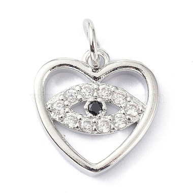 Real Platinum Plated Clear Heart Brass+Cubic Zirconia Charms