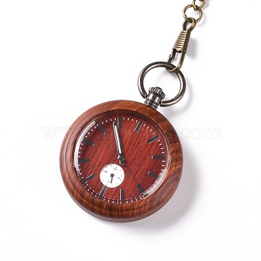 Ebony Wood Pocket Watch with Brass Curb Chain and Clips(WACH-D017-A10-02AB)-2