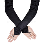 Women Satin Hook Finger Gloves, Long Fingerless Gloves, for Wedding Bride Supplies, Black, 526x125x0.5mm(AJEW-WH0455-59C)