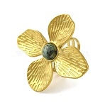 304 Stainlee Steel with Natural Regalite/Imperial Jasper/Sea Sediment Jasper Ring, Flower, Adjustable(RJEW-Z034-02G)