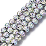 Electroplated Natural Lava Rock Beads Strands, Round, Bumpy, Colorful, 6.5mm, Hole: 1mm, about 60pcs/Strand, 14.96 inch(38cm)(G-S352-30B-03)