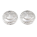 Ocean Theme 304 Stainless Steel Pendants, Flat Round with Wave Shell Shape Charms, Stainless Steel Color, 25x5mm, Hole: 2.5mm(SA-CBAE7EB-18P)