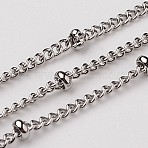 Tarnish Resistant 3.28 Feet 304 Stainless Steel Twisted Chains Curb Chains, Satellite Chains, Decorative Chains, Soldered, with Rondelle Beads, Stainless Steel Color, Link: 2x1.5x0.4mm(X-CHS-K002-10)