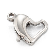 316 Stainless Steel Lobster Claw Clasps, Heart, Stainless Steel Color, 11x8.5x3.5mm, Hole: 1mm(STAS-C024-05P)