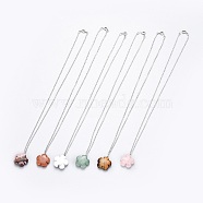 Natural Gemstone Pendants Necklaces, with Brass Cable Chains and 304 Stainless Steel Findings, Flower, 16.77 inch~17.12 inch(42.6~43.5cm), 1.7mm(NJEW-JN02364)