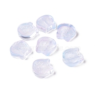 Transparent Spray Painted Glass Beads, Cat, Lavender, 13.5x14x5mm, Hole: 1.2mm(GLAA-I050-13J)