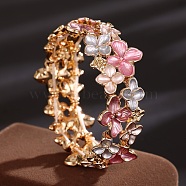 Coloful Alloy Enamel Links Stretch Bangles, Flower, Golden, Inner Diameter: 2-1/8 inch(5.25cm)(BJEW-B100-08)