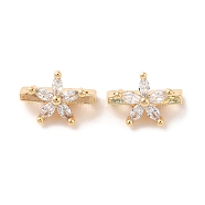 Brass Micro Pave Clear Cubic Zirconia Slide Charms, Flower, Real 18K Gold Plated, 7x10x5.5mm, Hole: 1.6mm(KK-P239-15G)