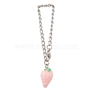 Strawberry Opaque Resin Pendants Decorations, with Iron Twisted Chains Curb Chains and Zinc Alloy Lobster Claw Clasps, Lavender Blush, 138mm(HJEW-JM01864-02)