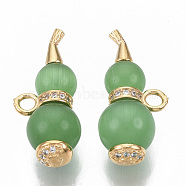 Brass Micro Pave Clear Cubic Zirconia Charms, with Glass, Nickel Free, Gourd, Real 18K Gold Plated, Light Green, 21x9x8mm, Hole: 2mm(KK-R126-044-NF)