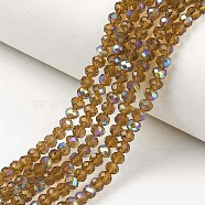 Electroplate Glass Beads Strands, Half Rainbow Plated, Faceted, Rondelle, Dark Goldenrod, 6x5mm, Hole: 1mm, about 83~85pcs/strand, 38~39cm(EGLA-A034-T6mm-L10)