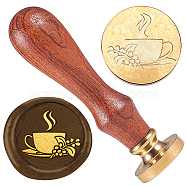 Wax Seal Stamp Set, Golden Tone Sealing Wax Stamp Solid Brass Head, with Wood Handle, for Envelopes Invitations, Gift Card, Drink, 83x22mm, Stamps: 25x14.5mm(AJEW-WH0208-1141)