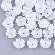 Resin Imitation Pearl Bead Caps, 5-Petal, Flower, White, 10.5x10.5x3mm, Hole: 1.2mm(RESI-T040-008B)