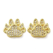 Rack Plating Brass Micro Pave Clear Cubic Zirconia Connector Charms, Cat's Paw Print Links, Long-Lasting Plated, Lead Free & Cadmium Free, Real 18K Gold Plated, 10.5x12.5x2mm, Hole: 1.2mm(KK-O017-05G)
