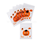 Halloween Theme Plastic Bakeware Bag, with Self-adhesive, for Chocolate, Candy, Cookies, Square, Pumpkin, 130x100x0.05mm, Inner Diameter: 100x100mm, 100pcs/bag(ABAG-F007-03A)