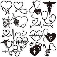 4Pcs 4 Styles Valentine's Day PET Waterproof Self-adhesive Car Stickers, Reflective Decals for Car, Motorcycle Decoration, Black, Stethoscope Pattern, 200x200mm, 1pc/style(DIY-WH0308-225A-002)