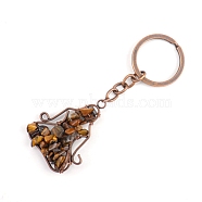 Copper Wire Wrapped Natural Tiger Eye Chips Yoga Pendant Keychains, for Car Key Backpack Pendant Accessories, 10x4.5cm(PW-WG26152-10)