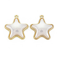Rack Plating Alloy Pendants, with Electroplate ABS Plastic Imitation Pearl Beads, Star, White, 24.5x21.5x6.5mm, Hole: 1.6mm(PALLOY-T077-156-NR)