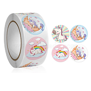 4 Patterns Cartoon Stickers Roll, Round Dot Paper Adhesive Labels, Decorative Sealing Stickers for Gifts, Party, Horse, 25mm, 500pcs/roll(UNIC-PW0001-009A)