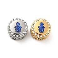 304 Stainless Steel European Beads, with Enamel & Rhinestone, Large Hole Beads, Golden & Stainless Steel Color, Flat Round with Human, Blue, 12x8mm, Hole: 4mm(STAS-D180-10GP-03)
