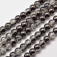 Electroplate Synthetic Crackle Quartz Bead Strands, Round, Half Gunmetal Plated, 8mm, Hole: 1mm, about 50pcs/strand, 15.7 inch(EGLA-J067-8mm-HP01)