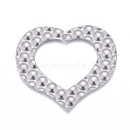 304 Stainless Steel Hollow Pendants, Textured, Heart, Stainless Steel Color, 33x37.5x1mm, Hole: 1.2mm(STAS-F249-06P)