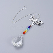Chandelier Suncatchers Prisms, Chakra Crystal Maple Leaf Hanging Pendant, with Bee Iron Links and Cable Chain, Faceted, Platinum, 355x2mm(AJEW-G025-F08)