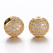 Brass Cubic Zirconia Beads, Round, Golden, 10mm, Hole: 2mm(ZIRC-D003-2G)