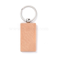 Natural Wood Keychain, with Platinum Plated Iron Split Key Rings, Rectangle, BurlyWood, 9cm, Rectangle: 63.5x30x7mm(HJEW-P008-02)