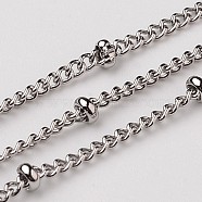 3.28 Feet 304 Stainless Steel Twisted Chains Curb Chains, Satellite Chains, Decorative Chains, Soldered, with Rondelle Beads, Stainless Steel Color, Link: 2x1.5x0.4mm(X-CHS-K002-10)