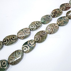 Tibetan Style 4-Eye dZi Beads Strands, Natural Agate Beads, Dyed & Heated, Oval, Dark Cyan, 30~31x17~21x6~8mm, Hole: 2mm, about 10pcs/strand, 13.8 inch(TDZI-K003-02B)