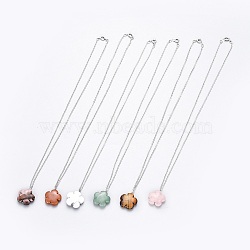 Natural Gemstone Pendants Necklaces, with Brass Cable Chains and 304 Stainless Steel Findings, Flower, 16.77 inch~17.12 inch(42.6~43.5cm), 1.7mm(NJEW-JN02364)