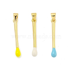 Real 18K Gold Plated Brass Pendants, with Enamel, Stick Charm, Mixed Color, 29x3.5mm, Hole: 3.5mm(KK-R159-40G)