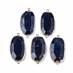 Natural Lapis Lazuli Links Connectors, with Light Gold Brass Findings, Faceted Oval, 39~40x18x5~6mm, Hole: 1.8mm(G-S359-214)