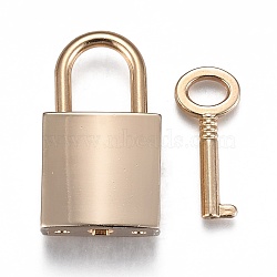 Rectangle Alloy Padlock Mini Lock with Key, for Jewelry Box Storage Box Diary Book, Golden, 35.5x20.5x11mm, Hole: 10x12mm(PALLOY-H191-02G)