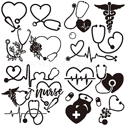 4Pcs 4 Styles Valentine's Day PET Waterproof Self-adhesive Car Stickers, Reflective Decals for Car, Motorcycle Decoration, Black, Stethoscope Pattern, 200x200mm, 1pc/style(DIY-WH0308-225A-002)