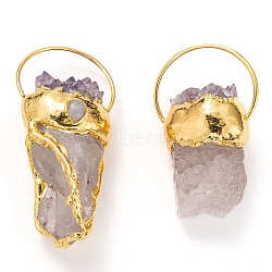 Natural Quartz Crystal Big Pendants, with Brass Findings, Nuggets, Rough Raw, Golden, 62.5~87x39~47x26~34mm, Hole: 36~40x6~16mm(KK-H745-07G)