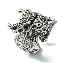 Dragon Alloy Open Cuff Rings, Lead Free & Cadmium Free, Antique Silver, 26mm, Inner Diameter: Adjustable(RJEW-K275-37B-AS)