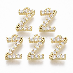 Brass Micro Pave Cubic Zirconia Charms, Nickel Free, Letter, Clear, Real 18K Gold Plated, Letter.Z, 14x8.5x2.5mm, Hole: 1.2mm(KK-T060-05-Z-G-NF)