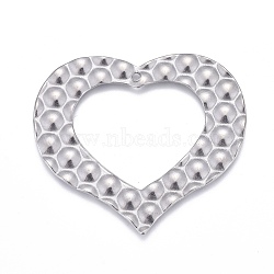 Non-Tarnish 304 Stainless Steel Hollow Pendants, Textured, Heart, Stainless Steel Color, 33x37.5x1mm, Hole: 1.2mm(STAS-F249-06P)