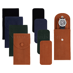 8Pcs 4 Styles Plush Cloth Watch Storage Bags with Snap Button, Rectangle, Mixed Color, 12.95~13x6.7~7.2x0.8~1cm, 2pcs/style(TP-DR0001-06)