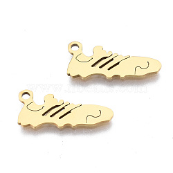 Ion Plating(IP) 201 Stainless Steel Pendants, Laser Cut, Gym Shoes, Golden, 8x18x1mm, Hole: 1.4mm(STAS-T044-243G)