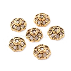 Tibetan Style Bead Caps, Zinc Alloy Bead Caps, Antique Golden, Lead Free and Cadmium Free, Size: about 9mm in diameter, 4mm thick, hole: 1mm.(X-GLF0761Y)