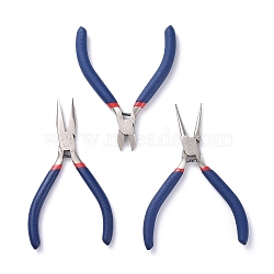 Set of 3 Jewelry Making Supplies Craft DIY Pliers Tool Set Flat Nosed Round Nosed Wire Cutter Pliers Blue, #50 Steel(High Carbon Steel)(TOOL-YW0001-07)
