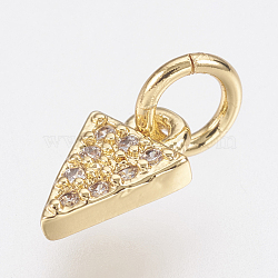 Brass Micro Pave Cubic Zirconia Charms, Lead Free & Cadmium Free, Triangle, Golden, 8x5x2mm, Hole: 2.8mm(ZIRC-F083-025G-RS)
