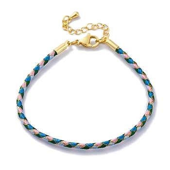 Polyester Cord Braided Bracelet Makings, with Stainless Steel Claw Lobster Clasps, Brass Findings, Long-Lasting Plated, Dodger Blue, 7-3/8 inch(18.8cm)