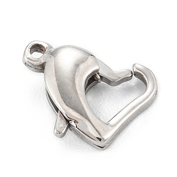 316 Stainless Steel Lobster Claw Clasps, Heart, Stainless Steel Color, 11x8.5x3.5mm, Hole: 1mm
