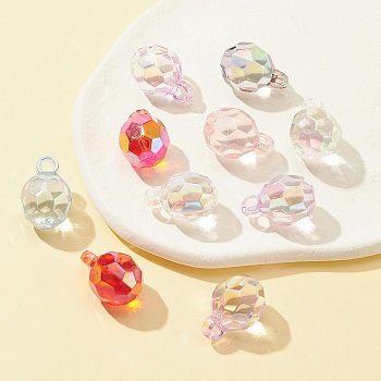 Transparent Acrylic Pendant, AB Color Plated, Faceted, Round, Mixed Color, 21x14x14mm, Hole: 3mm