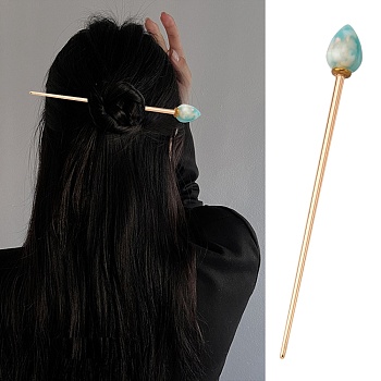 Cellulose Acetate(Resin) Hair Sticks, with Light Gold Alloy Pin, Medium Turquoise, 149x16mm