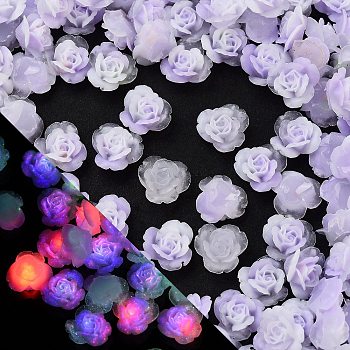 Luminous Resin Decoden Cabochons, Glow in the Dark, Flower, Lilac, 7x7x3.5mm